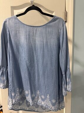 John Mark Light Blue Embroidered Tunic Top